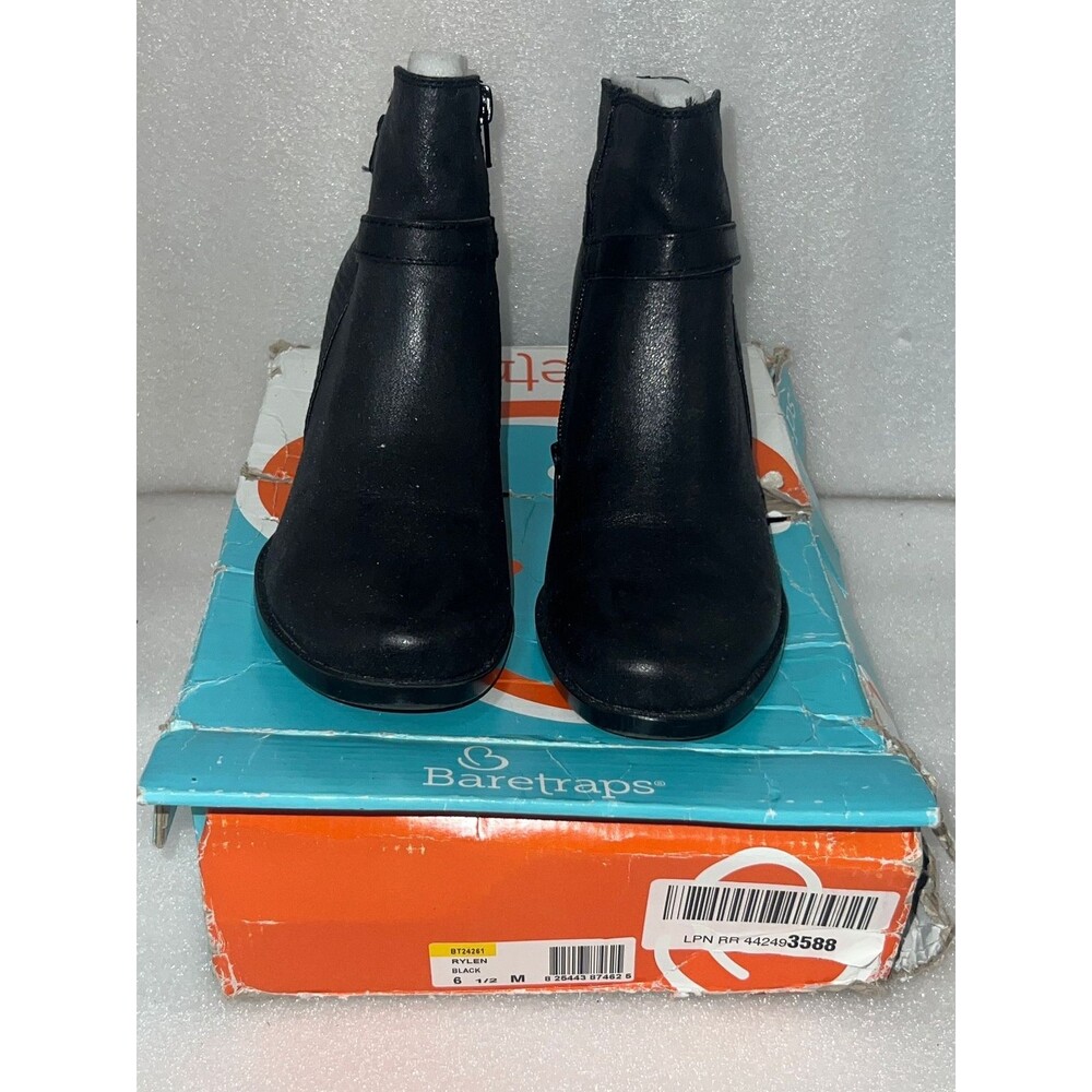 Baretraps Rylen Blk Textured Ankle Booties Boot  Zipper Chunky Heel size 6 1/2 M - Picture 2 of 8